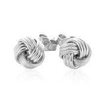 Load image into Gallery viewer, 14k White Gold Love Knot with Ridge Texture Earrings