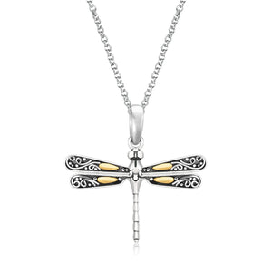 18k Yellow Gold and Sterling Silver Pendant in a Dragonfly Design