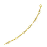 14k Yellow Gold Oval and Round Link Textured Chain Bracelet thumbnail 1