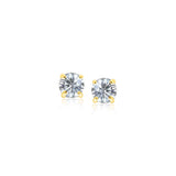 14k Yellow Gold Stud Earrings with White Hue Faceted Cubic Zirconia thumbnail 1