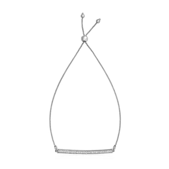 14K white gold adjustable bracelet with textured center bar and polished links