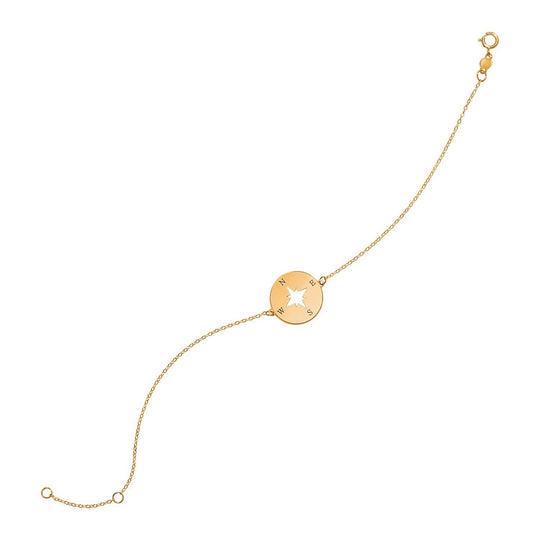 14K yellow gold 7 inch bracelet with compass motif center