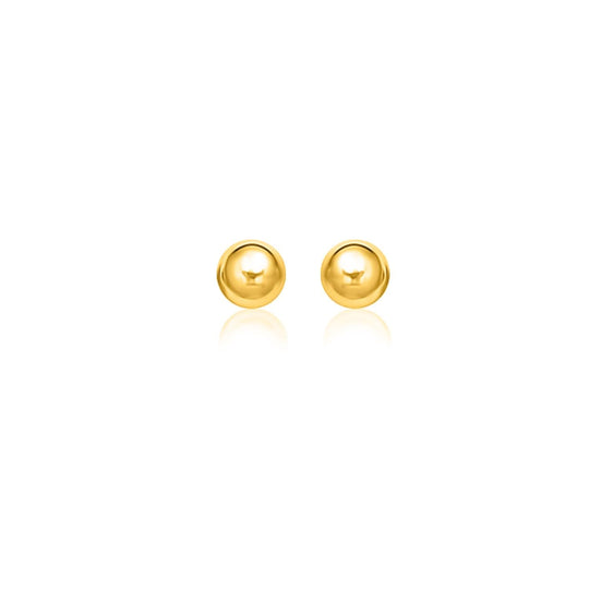 14K yellow gold spherical stud earrings with smooth 8.0 mm domed profile