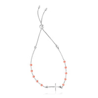 Sterling Silver White and Rose Finish Adjustable Bracelet with Cross