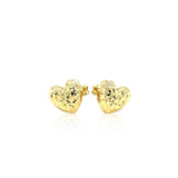 14k Yellow Gold Puffed Heart Earrings with Diamond Cuts thumbnail 3