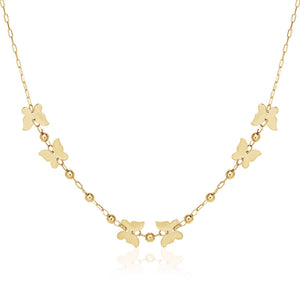 14k Yellow Gold 18 inch Necklace with Polished Butterflies and Beads