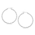 Sterling Silver Rhodium Plated Woven Style Polished Hoop Earrings