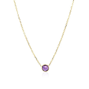 14k Yellow Gold 17 inch Necklace with Round Amethyst