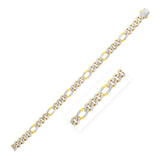 14K yellow gold Figaro chain with white pave links at 8.0mm gauge thumbnail 1