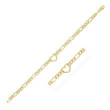Load image into Gallery viewer, 14k Yellow Gold 7 inch Figaro Chain Bracelet with Heart