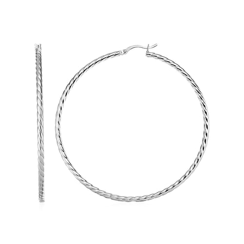 Hoop Earrings with Twist Texture in Sterling Silver