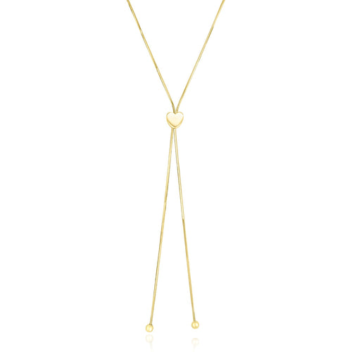 14k Yellow Gold Adjustable Heart Style Lariat Necklace