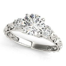 Load image into Gallery viewer, 14k White Gold Antique Design 3 Stone Diamond Engagement Ring (1 3/4 cttw)