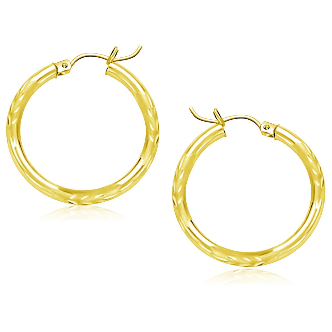 10k Yellow Gold Diamond Cut Hoop Earrings (25mm)