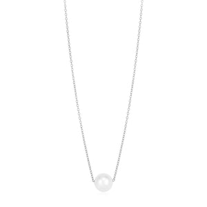 14k White Gold Pearl Solitaire Necklace