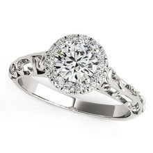 Load image into Gallery viewer, 14k White Gold Halo Antique Style Round Diamond Engagement Ring (5/8 cttw)