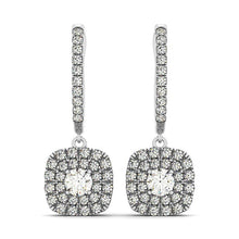 Load image into Gallery viewer, 14k White Gold Double Halo Cushion Outer Shaped Diamond  Earrings (3/4 cttw)