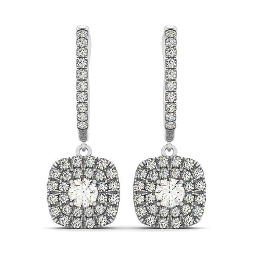 14k White Gold Double Halo Cushion Outer Shaped Diamond  Earrings (3/4 cttw)