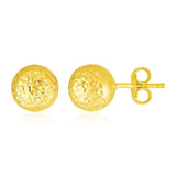 14k Yellow Gold Ball Earrings with Crystal Cut Texture thumbnail 1