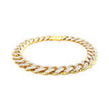 14k Two Tone Gold 8 1/4 inch Curb Chain Bracelet with White Pave thumbnail 2