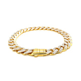 14k Two Tone Gold 8 1/4 inch Curb Chain Bracelet with White Pave thumbnail 3
