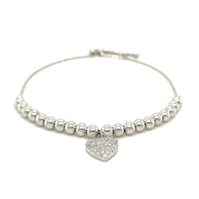 Load image into Gallery viewer, Adjustable Bead Bracelet with Round Charm and Cubic Zirconias in Sterling Silver