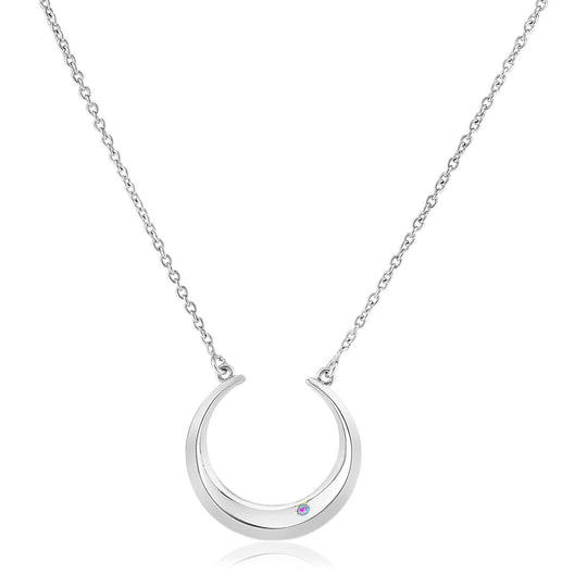 Sterling silver moon motif necklace with diamond on 18 inch chain
