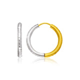 14K two-tone gold hammered hinged hoop earrings with textured finish thumbnail 1