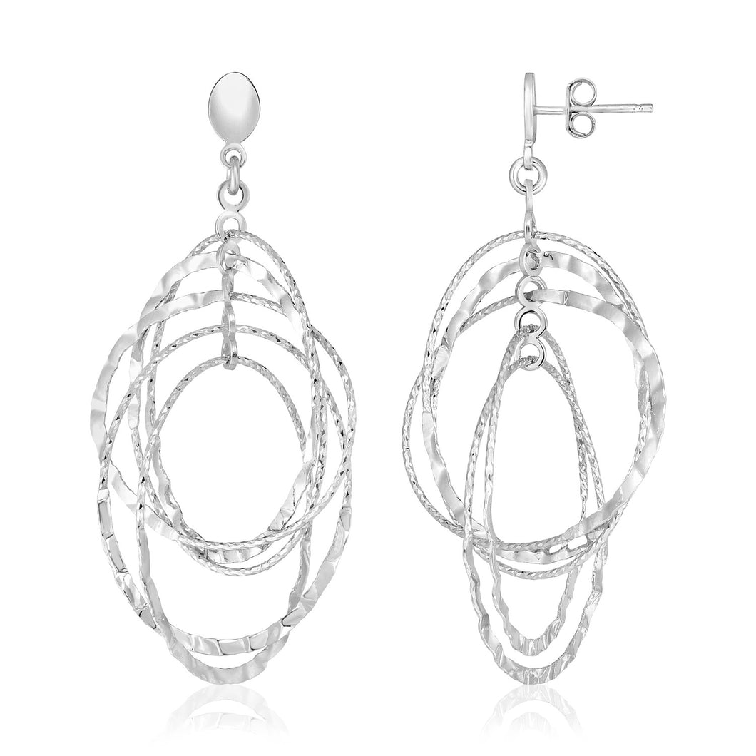 Sterling Silver Textured Oval Dangle Earrings
