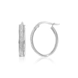 14k White Gold Glitter Center Oval Hoop Earrings thumbnail 2