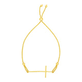 14K yellow gold bracelet with textured cross and adjustable slide closure thumbnail 1