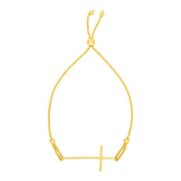 Adjustable Bracelet with Textured Cross in 14k Yellow Gold