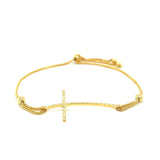 Adjustable Bracelet with Textured Cross in 14k Yellow Gold thumbnail 2