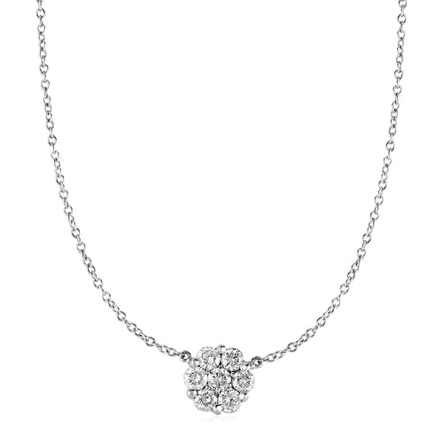 14k White Gold Necklace with Round Pendant with White Diamonds