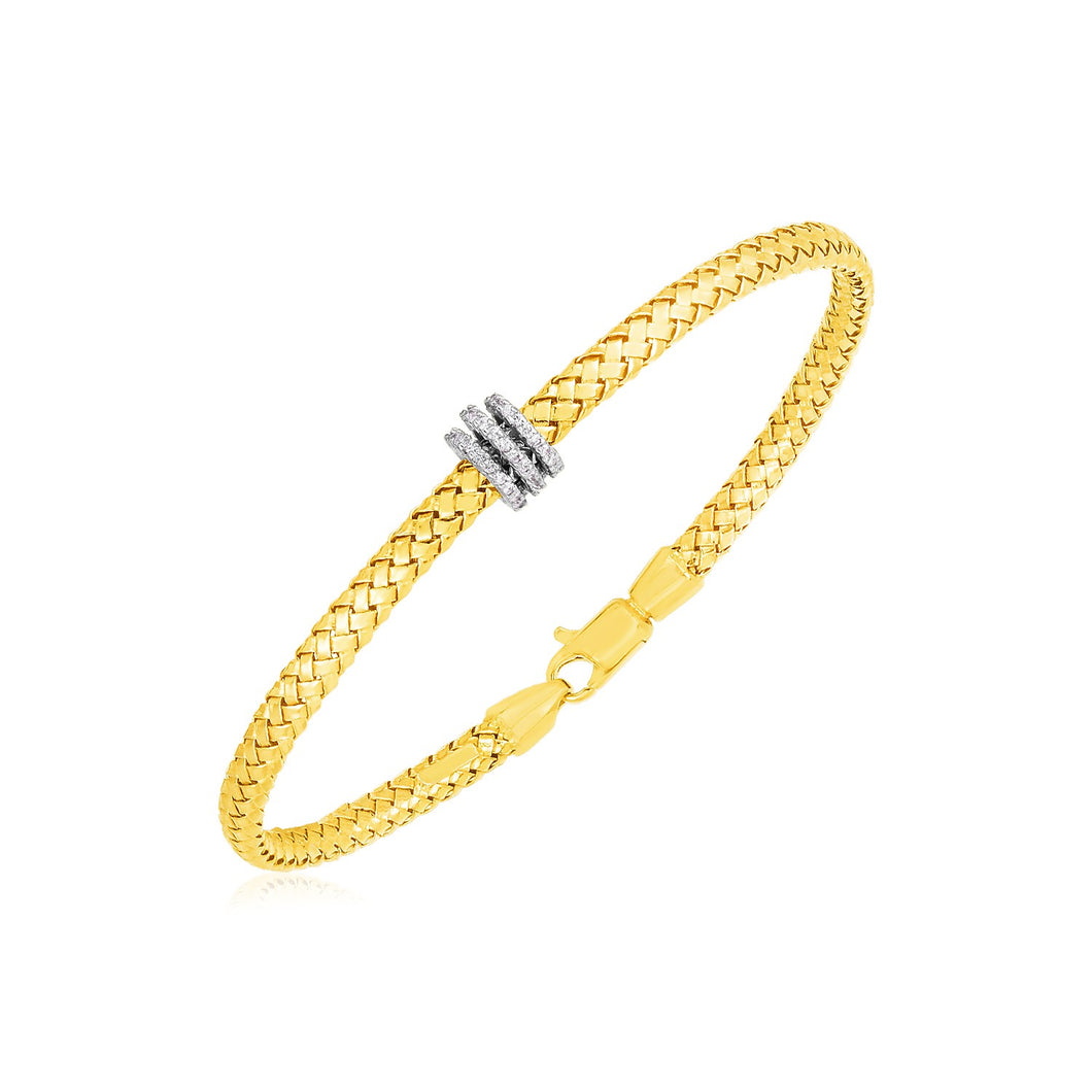 14k Yellow Gold 7 inch Woven Chain Bracelet with Diamonds