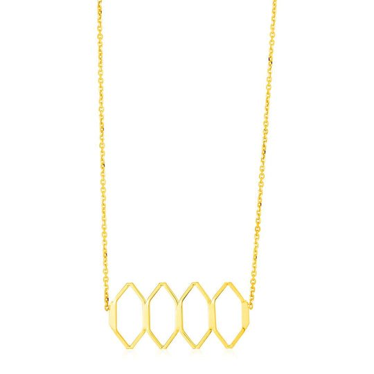 14K yellow gold stylized honeycomb pendant necklace