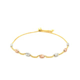 14k Tri-Color Gold Textured Oval Station Lariat Style Bracelet thumbnail 2