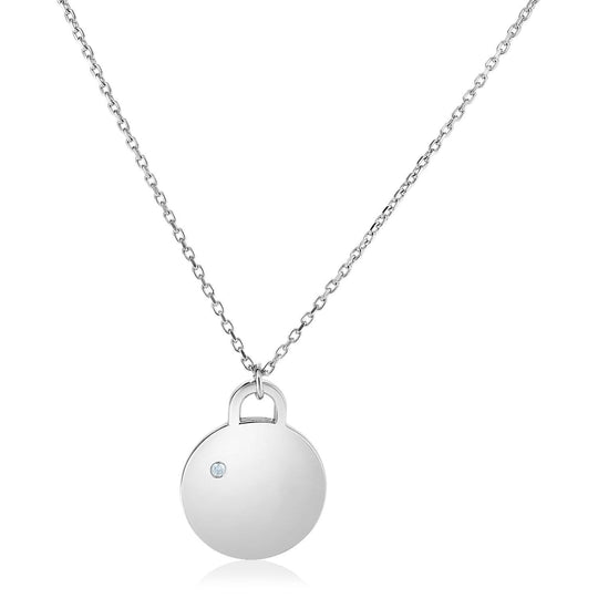 925 sterling silver necklace with polished disc and single diamond stone