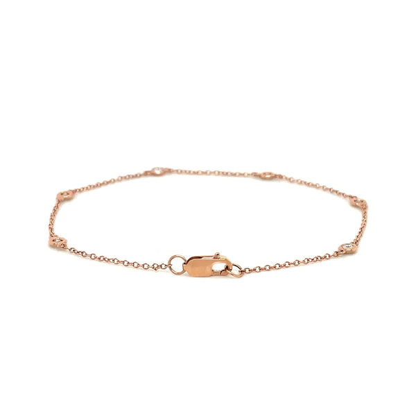 14k Rose Gold 7 inch Bracelet with Diamond Stations