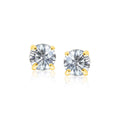 14K yellow gold stud earrings with faceted white cubic zirconia stones