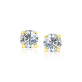 14k Yellow Gold Stud Earrings with White Hue Faceted Cubic Zirconia thumbnail 1