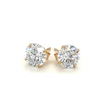 14k Yellow Gold Stud Earrings with White Hue Faceted Cubic Zirconia thumbnail 2