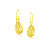14k Yellow Gold Teardrop Drop Earrings with Honeycomb Texture thumbnail 1