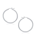 10K white gold polished hoop earrings, 30 mm, no stones