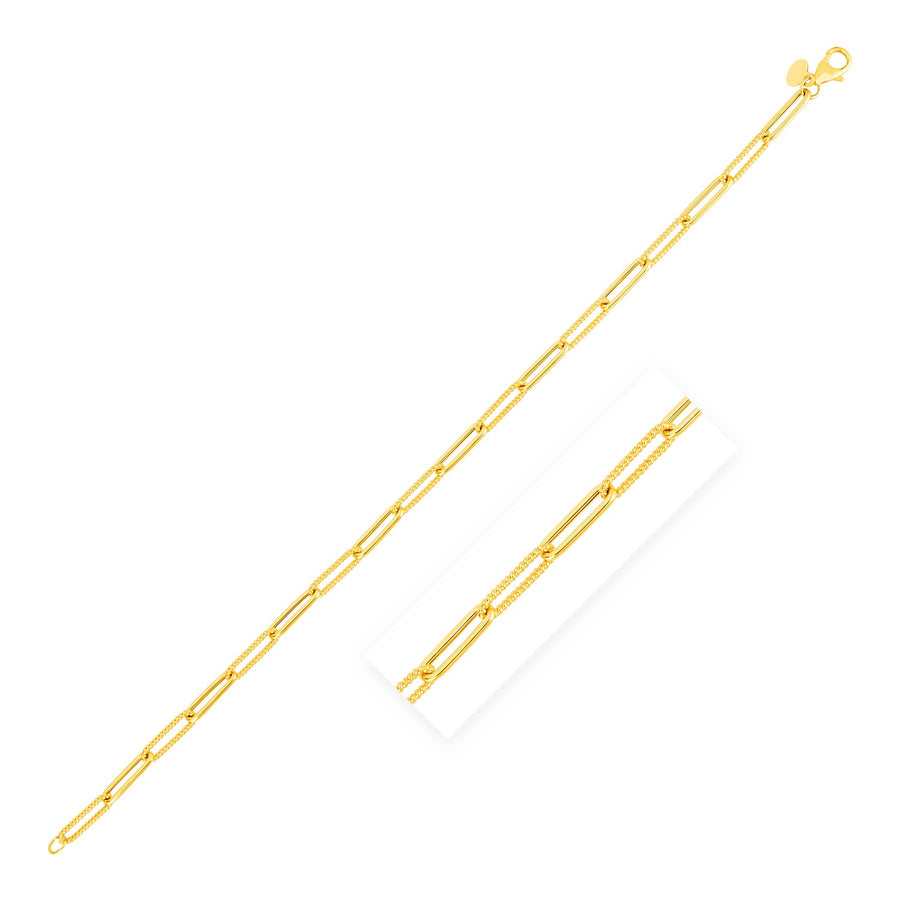 14k Yellow Gold 7 1/2 inch Texture Paperclip Chain Bracelet