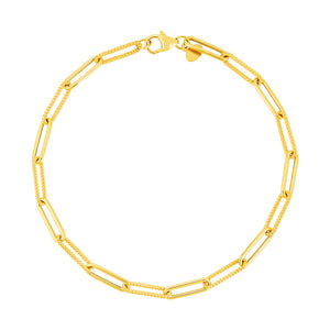 14k Yellow Gold 7 1/2 inch Texture Paperclip Chain Bracelet