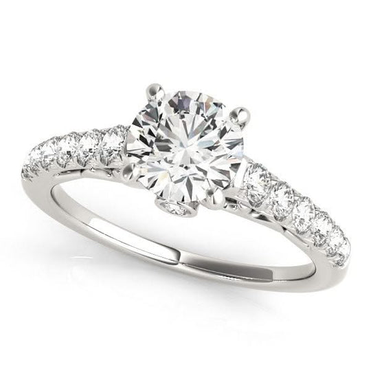 14K white gold ring with single row of round diamond stones