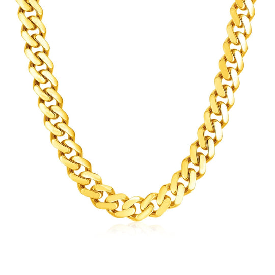 14K yellow gold Miami Cuban link chain necklace with polished flat links
