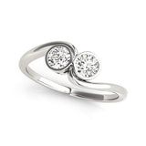 14K white gold ring with 2 round diamond stones in bezel settings thumbnail 1