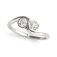 Load image into Gallery viewer, 14k White Gold Bezel Set Curved Band Two Stone Diamond Ring (1/2 cttw)